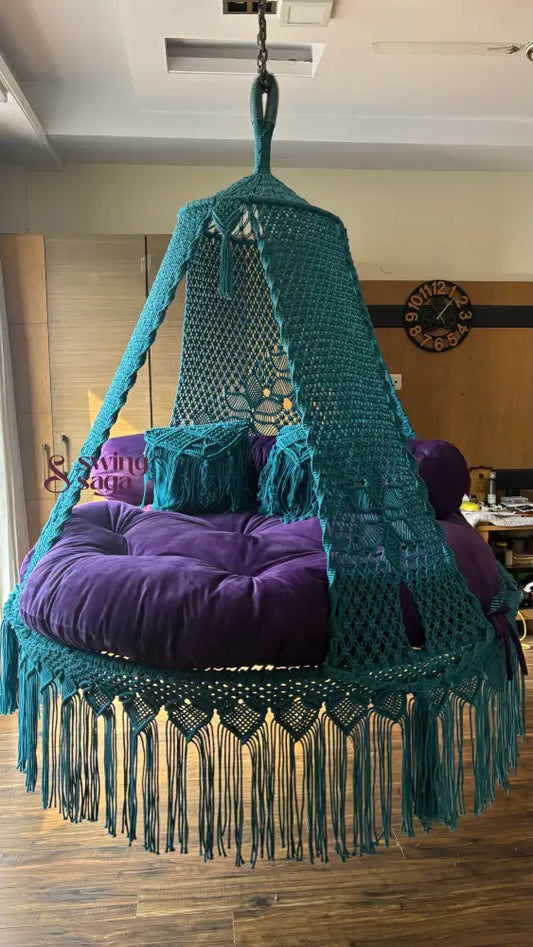 Teal Blue  Macrame Bed Swing - Swing Saga