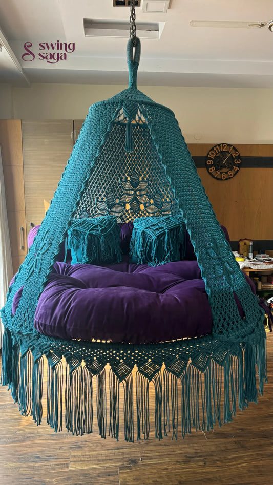 Teal Blue  Macrame Bed Swing - Swing Saga