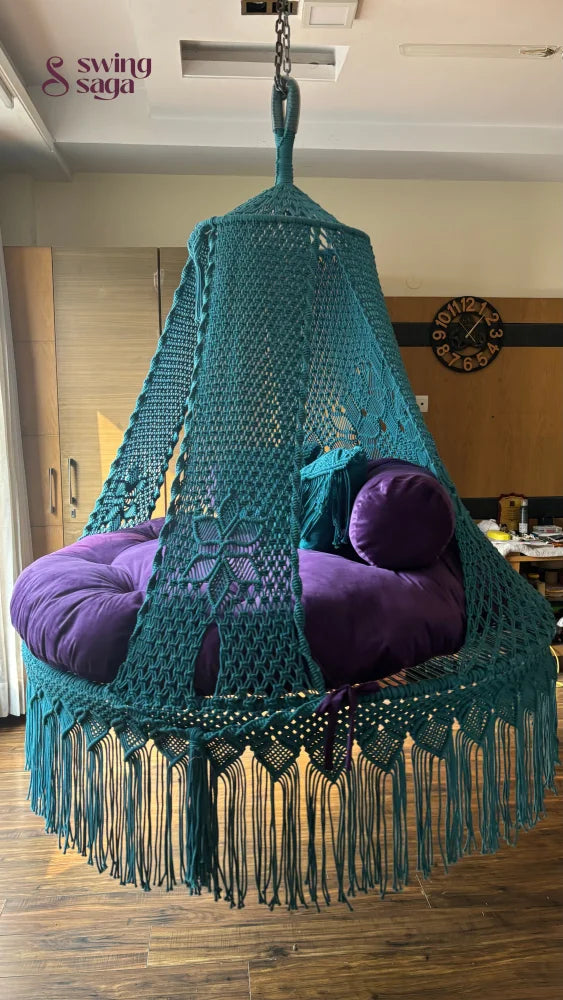 Teal Blue  Macrame Bed Swing - Swing Saga