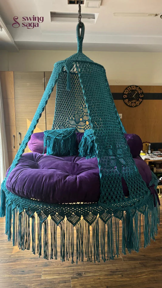 Teal Blue  Macrame Bed Swing - Swing Saga