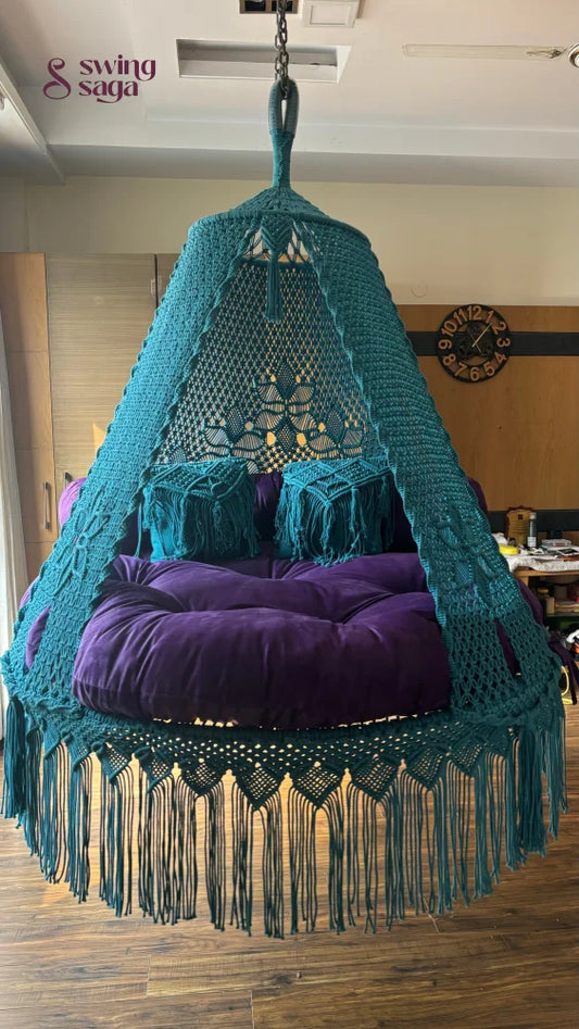 Teal Blue  Macrame Bed Swing - Swing Saga