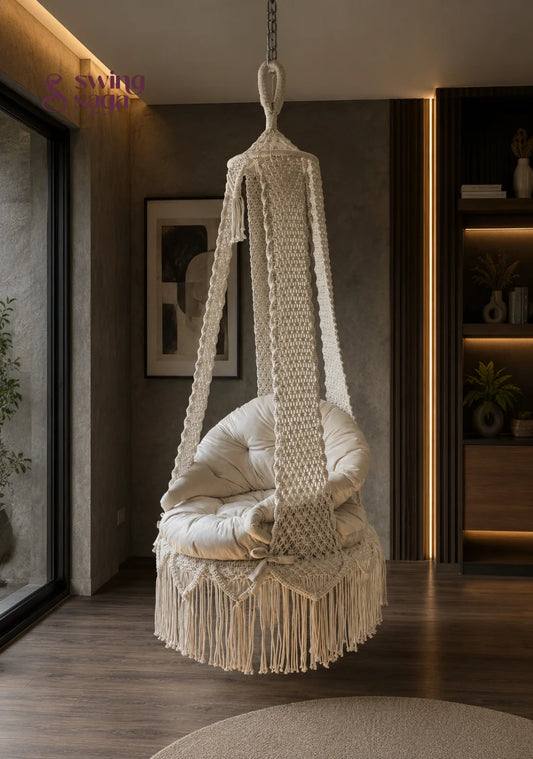White Color Cambodia Swing for single person - 30 inches / WHITE / IN