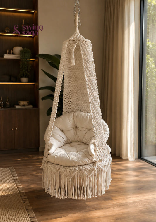 White Color Cambodia Swing for single person - 30 inches / WHITE / IN
