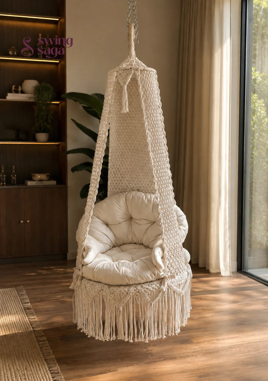 White Color Cambodia Swing for single person - 30 inches / WHITE / IN