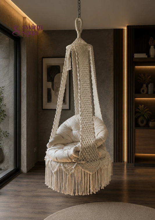 White Color Cambodia Swing for single person - 30 inches / WHITE / IN