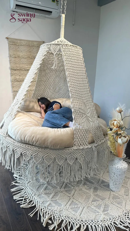 Cream White Macrame Bed Swing - Swing Saga