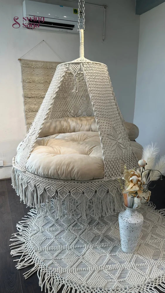 Cream White Macrame Bed Swing - Swing Saga