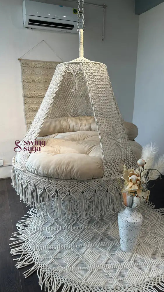 Cream White Macrame Bed Swing - Swing Saga