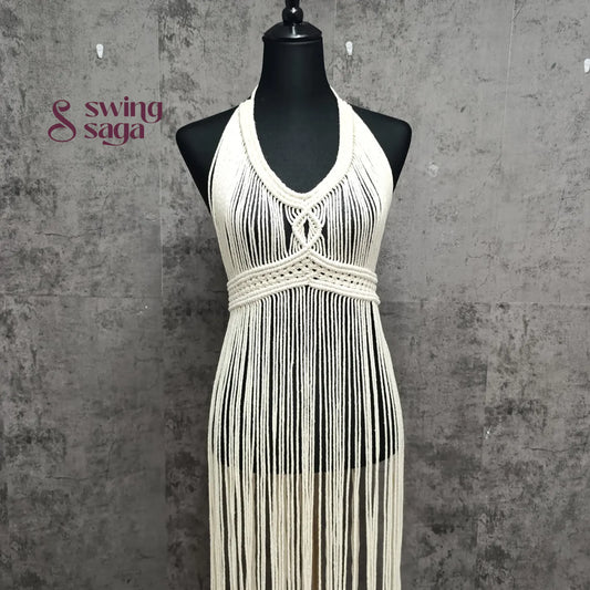 White macrame dress for women