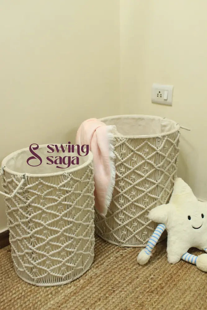 White Sand Laundry Baskets - Set Of 2