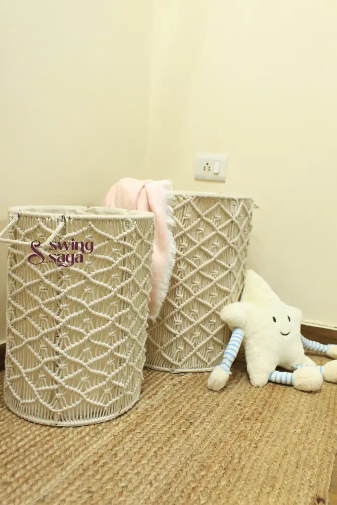 White Sand Laundry Baskets - Set Of 2