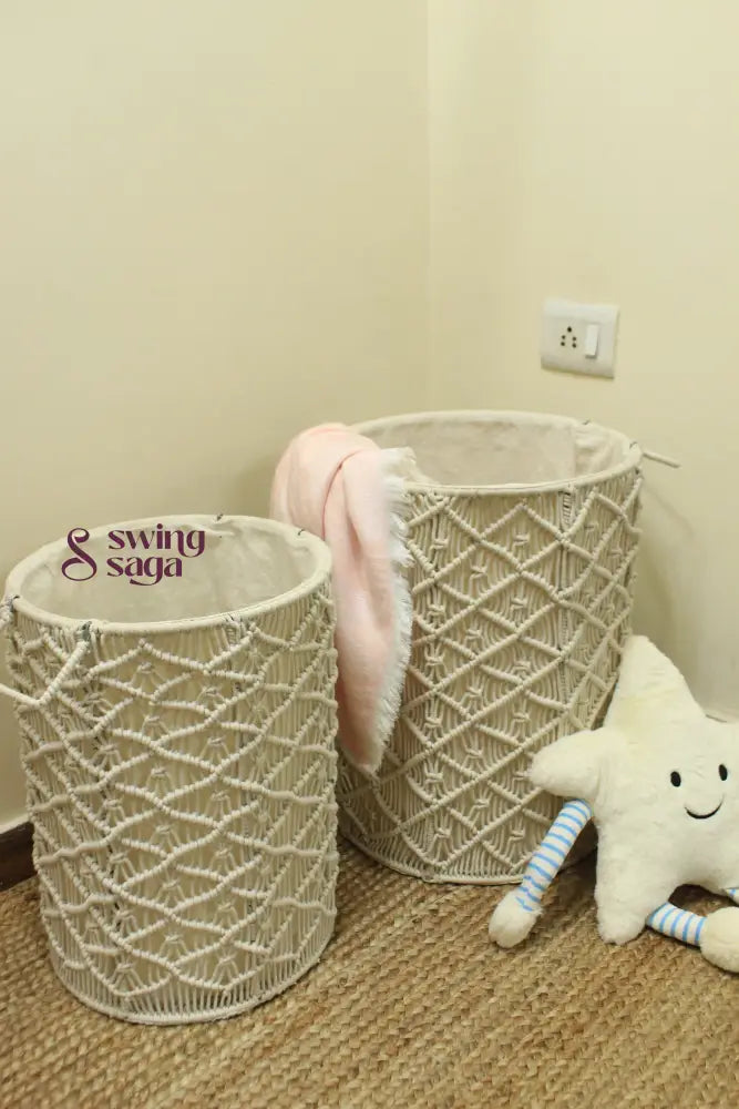 White Sand Laundry Baskets - Set Of 2
