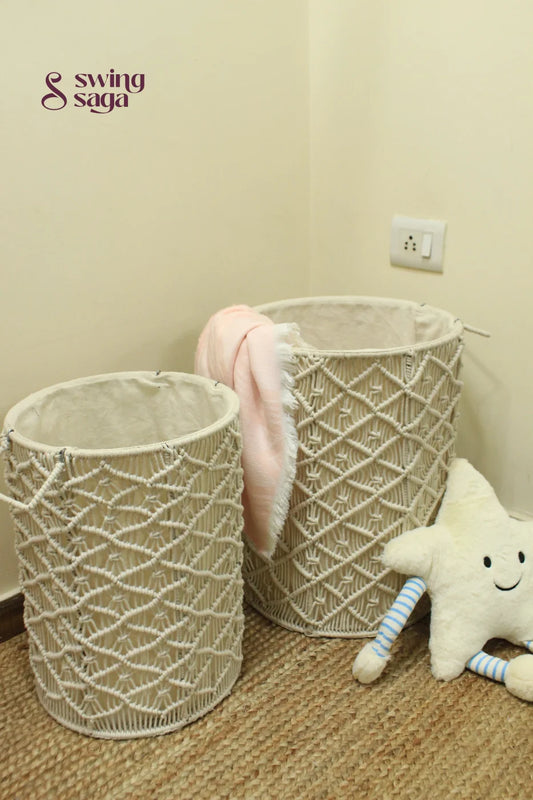 White Sand Laundry Baskets - Set Of 2