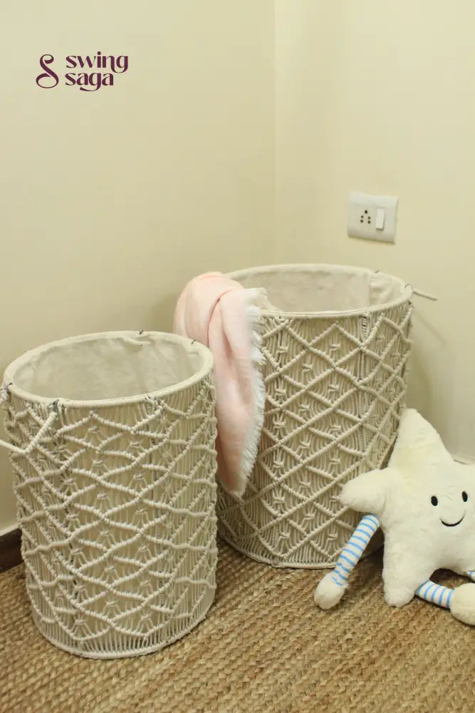White Sand Laundry Baskets - Set Of 2