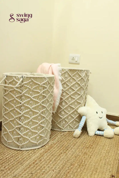 White Sand Laundry Baskets - Set Of 2