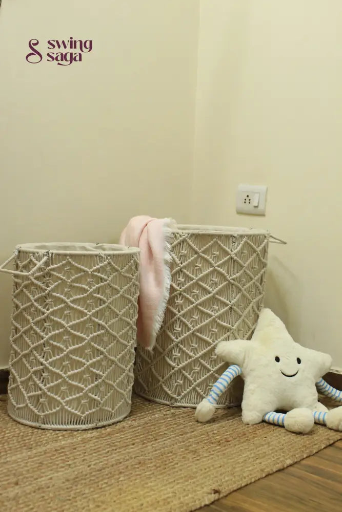 White Sand Laundry Baskets - Set Of 2