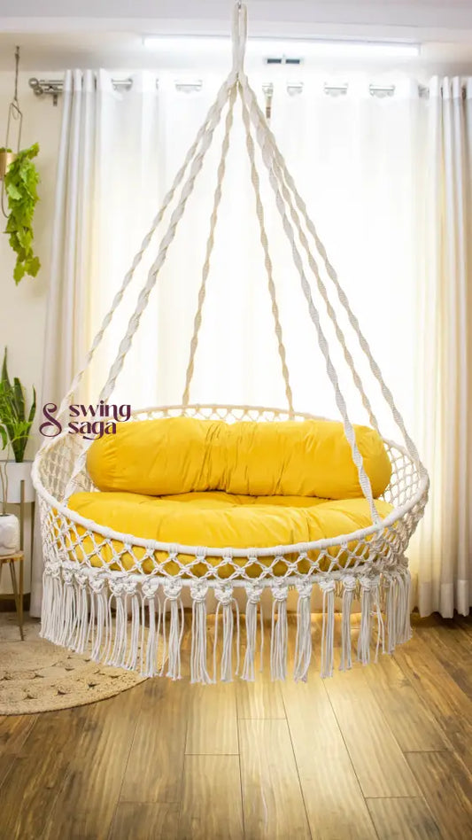 Sun Porch Swing Single Seater 40 Inches / White Yellow