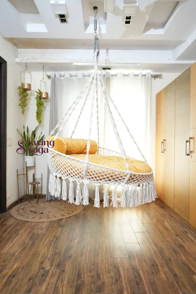 White / Yellow Double seater hanging chair - Swing Saga