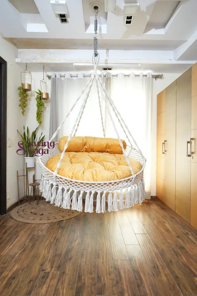 White / Yellow Double seater hanging chair - Swing Saga