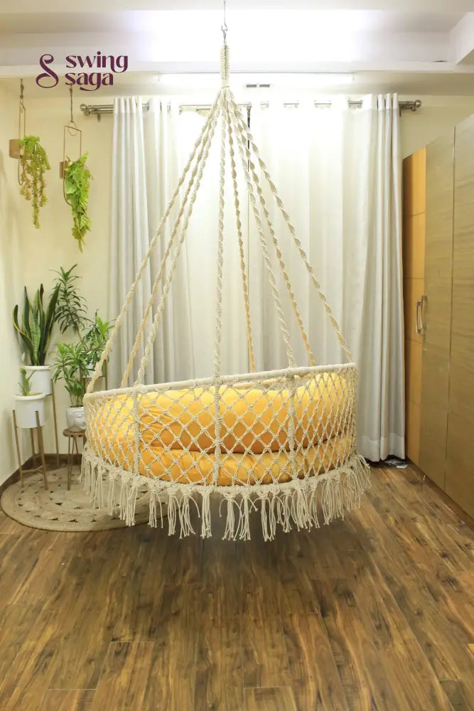 White / Yellow Double seater hanging chair - Swing Saga