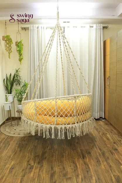 White / Yellow Double seater hanging chair - Swing Saga