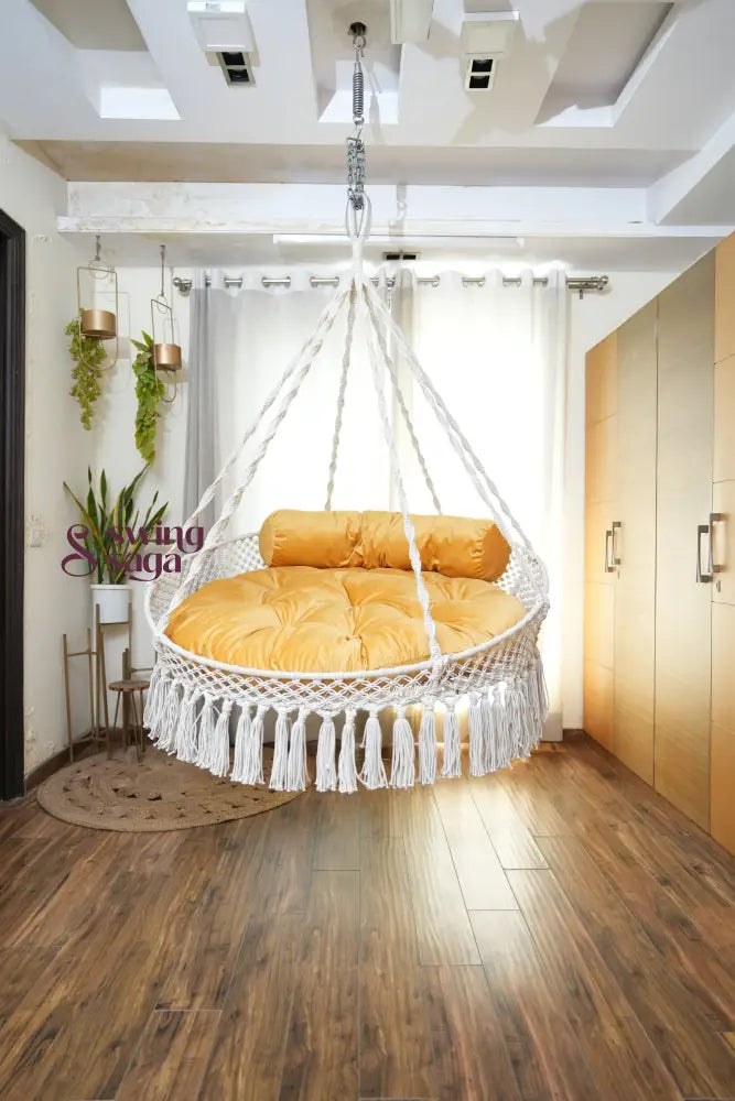 White / Yellow Double seater hanging chair - Swing Saga