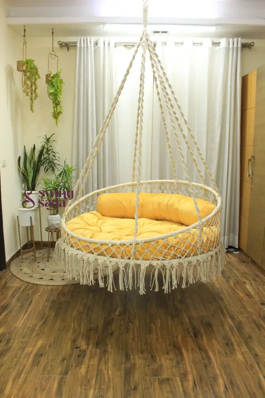 White / Yellow Double seater hanging chair - Swing Saga