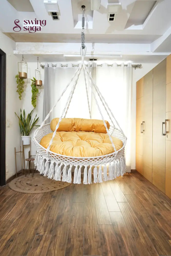White / Yellow Double seater hanging chair - Swing Saga