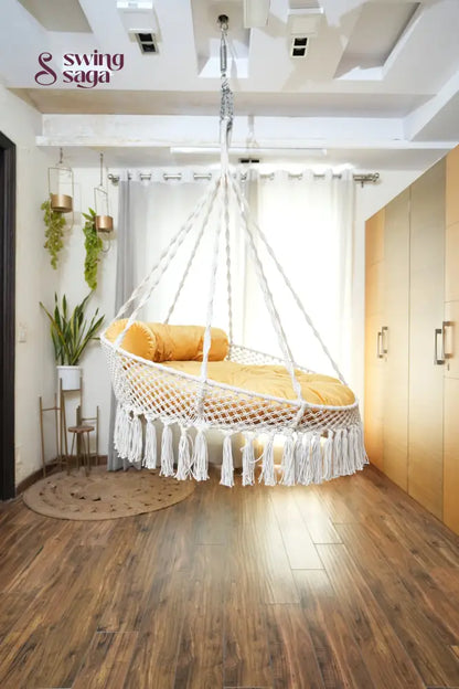 White / Yellow Double seater hanging chair - Swing Saga