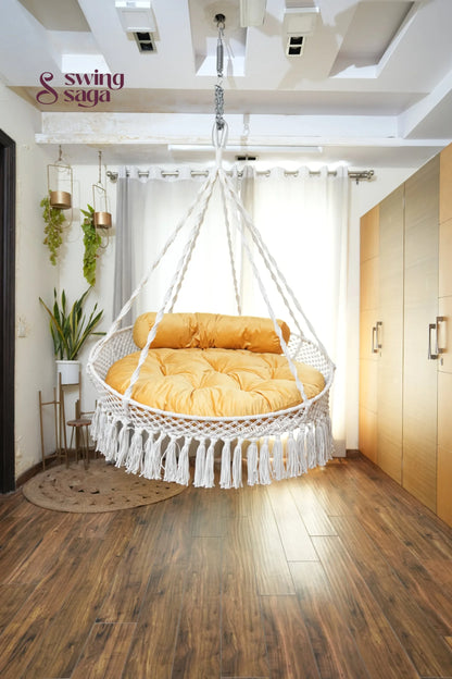 White / Yellow Double seater hanging chair - Swing Saga