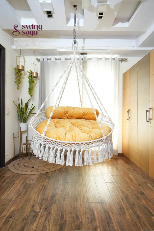 White / Yellow Double seater hanging chair - Swing Saga