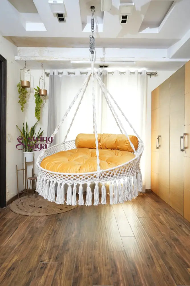White / Yellow Double seater hanging chair - Swing Saga