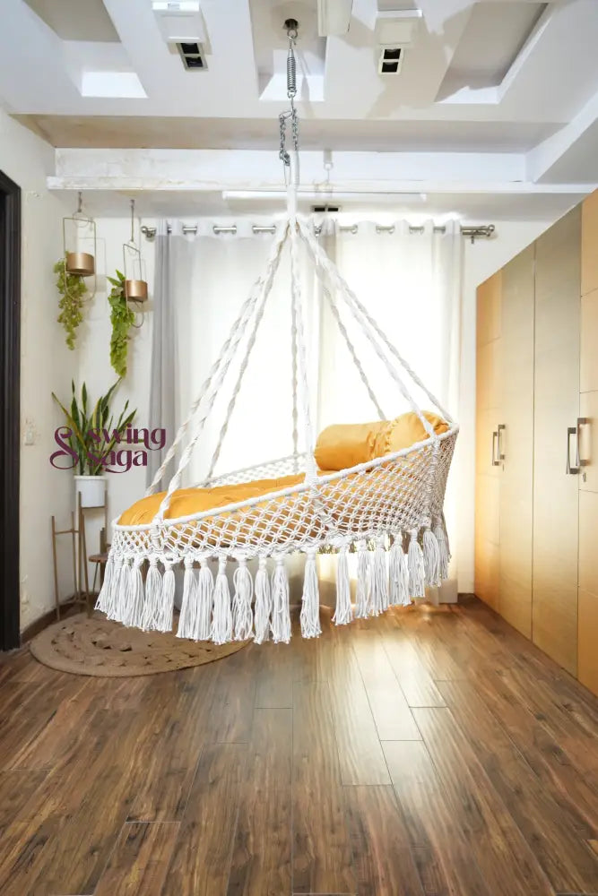 White / Yellow Double seater hanging chair - Swing Saga
