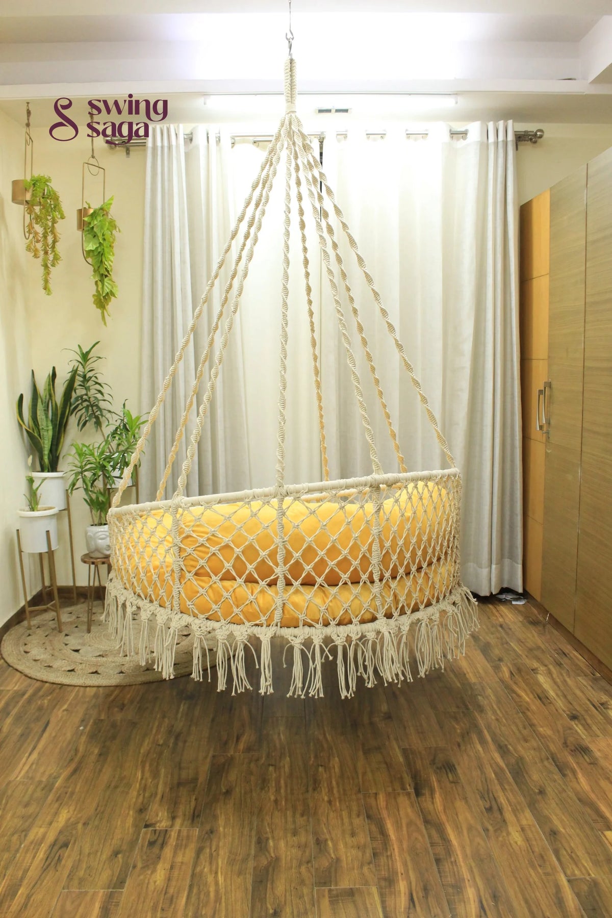 White / Yellow Double seater hanging chair - Swing Saga