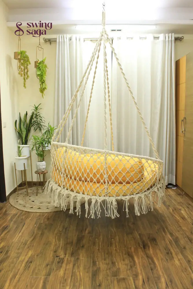 White / Yellow Double seater hanging chair - Swing Saga
