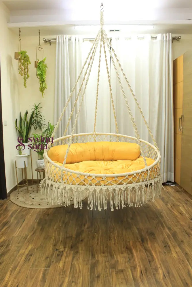 White / Yellow Double seater hanging chair - Swing Saga