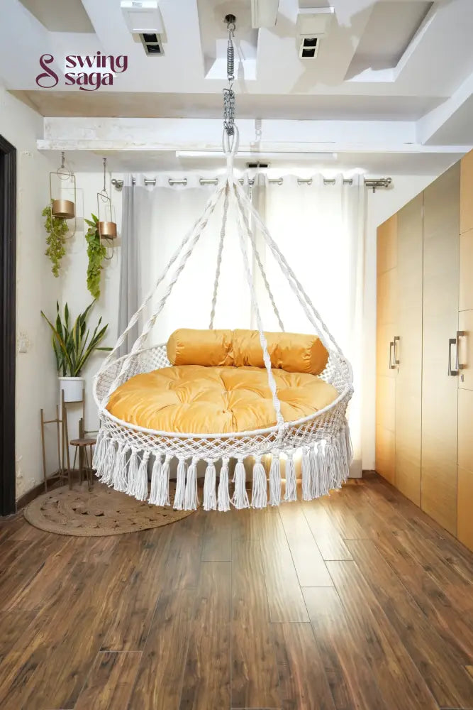 White / Yellow Double seater hanging chair - Swing Saga