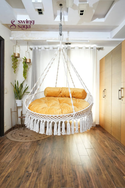 White / Yellow Double seater hanging chair - Swing Saga
