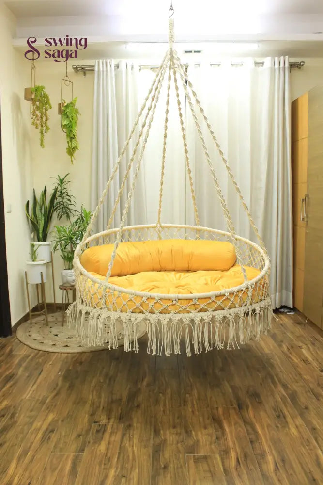 White / Yellow Double seater hanging chair - Swing Saga
