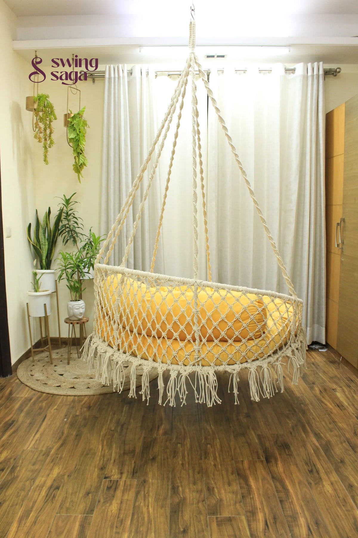 White / Yellow Double seater hanging chair - Swing Saga