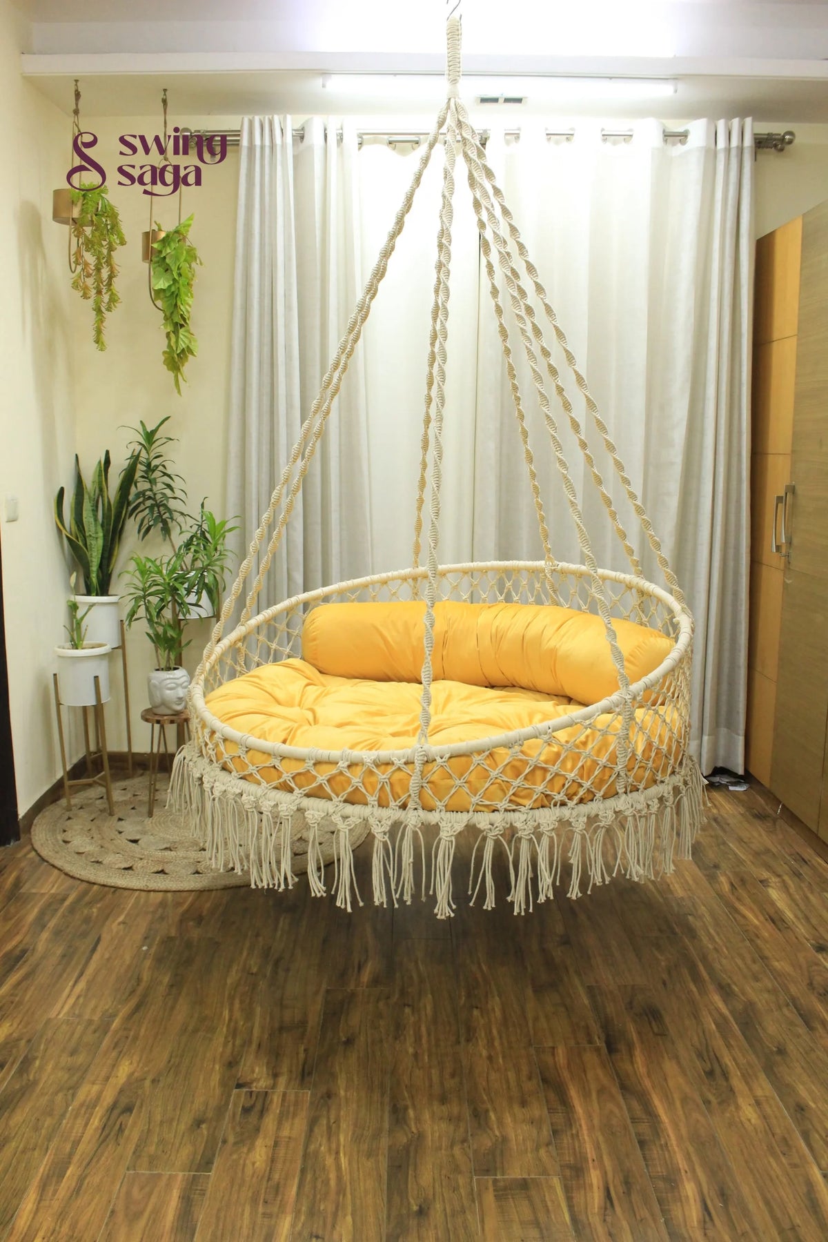 White / Yellow Double seater hanging chair - Swing Saga