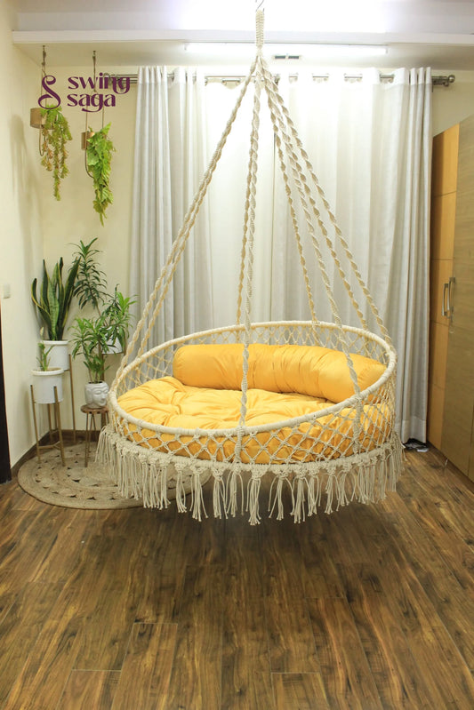 White / Yellow Double seater hanging chair - Swing Saga