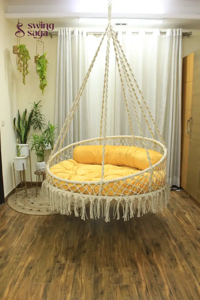 White / Yellow Double seater hanging chair - Swing Saga