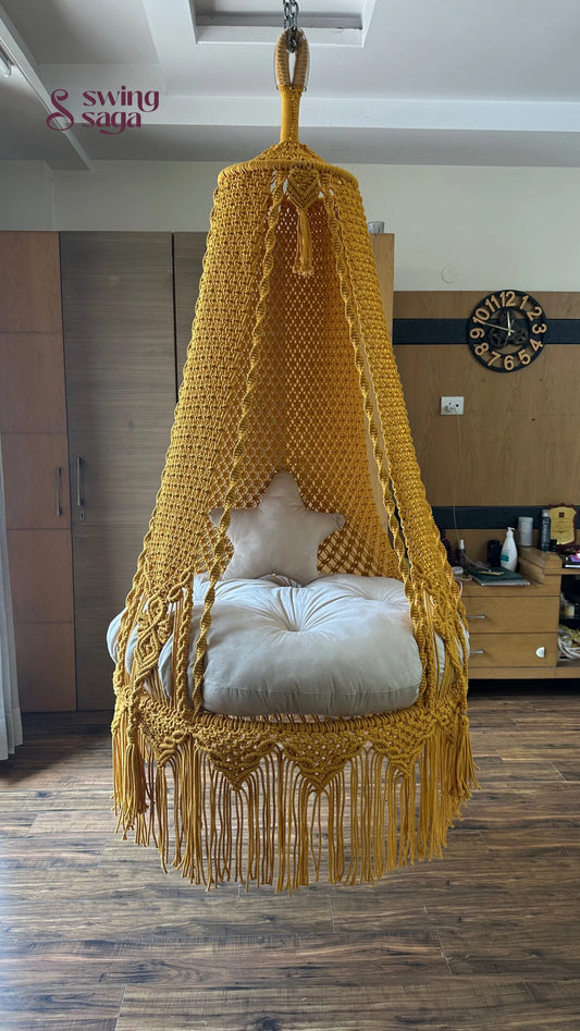 Yellow Bingsu macrame hanging macrame swing - 35 Inches / Mustard Yellow