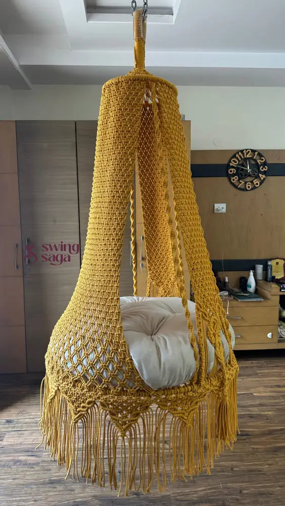Yellow Bingsu macrame hanging macrame swing - 35 Inches / Mustard Yellow
