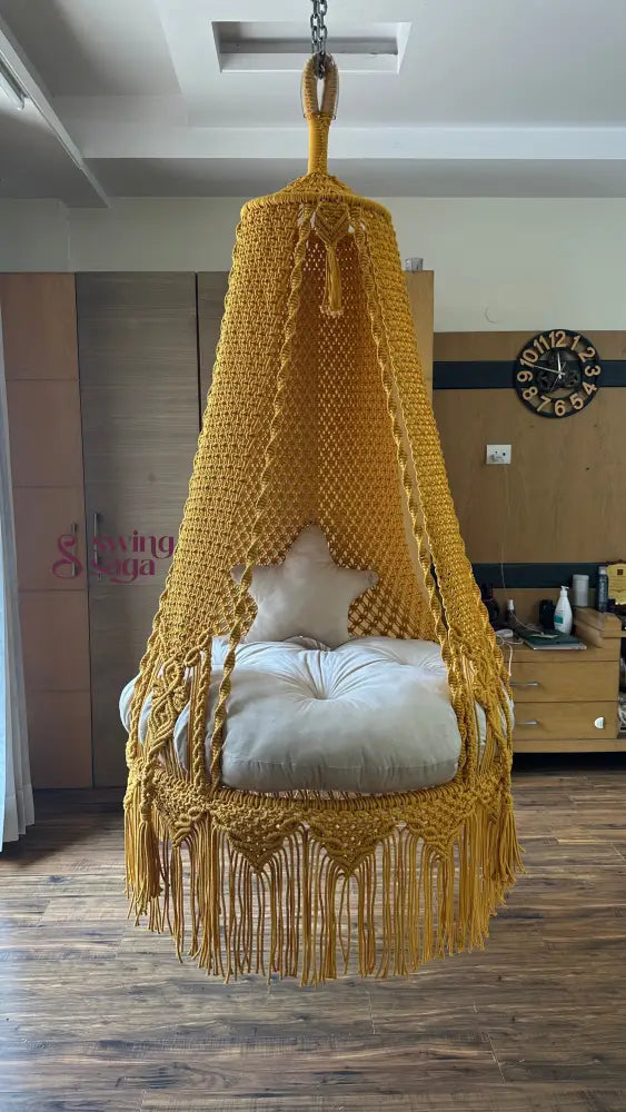 Yellow Bingsu macrame hanging macrame swing - 35 Inches / Mustard Yellow