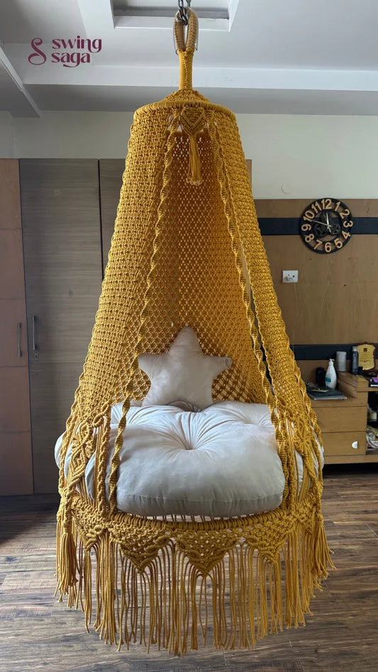 Yellow Bingsu macrame hanging macrame swing - 35 Inches / Mustard Yellow