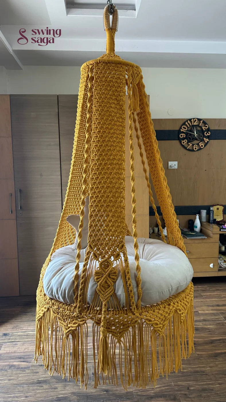 Yellow Bingsu macrame hanging macrame swing - 35 Inches / Mustard Yellow
