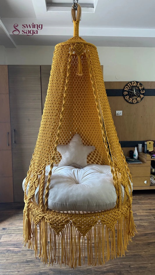 Yellow Bingsu macrame hanging macrame swing - 35 Inches / Mustard Yellow