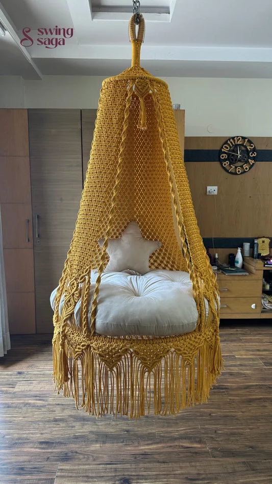 Yellow Bingsu macrame hanging macrame swing - 35 Inches / Mustard Yellow